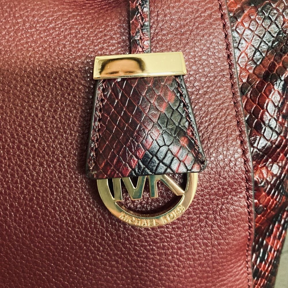 Michael Kors Burgundy Red Python Snake Handbag Sa… - image 5